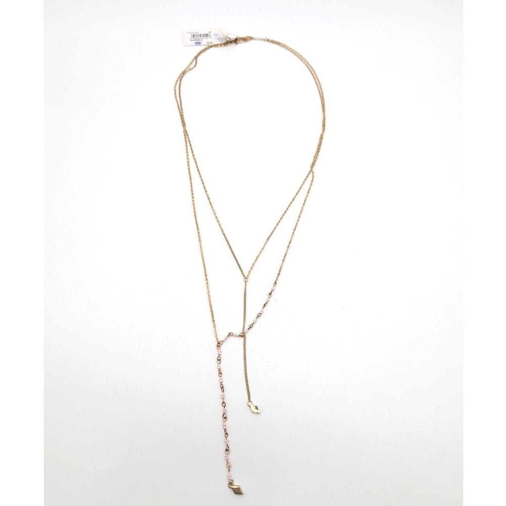 Nordstrom Gold Layered Y Necklace with Pink Bead Accents Fashion Jewelry
